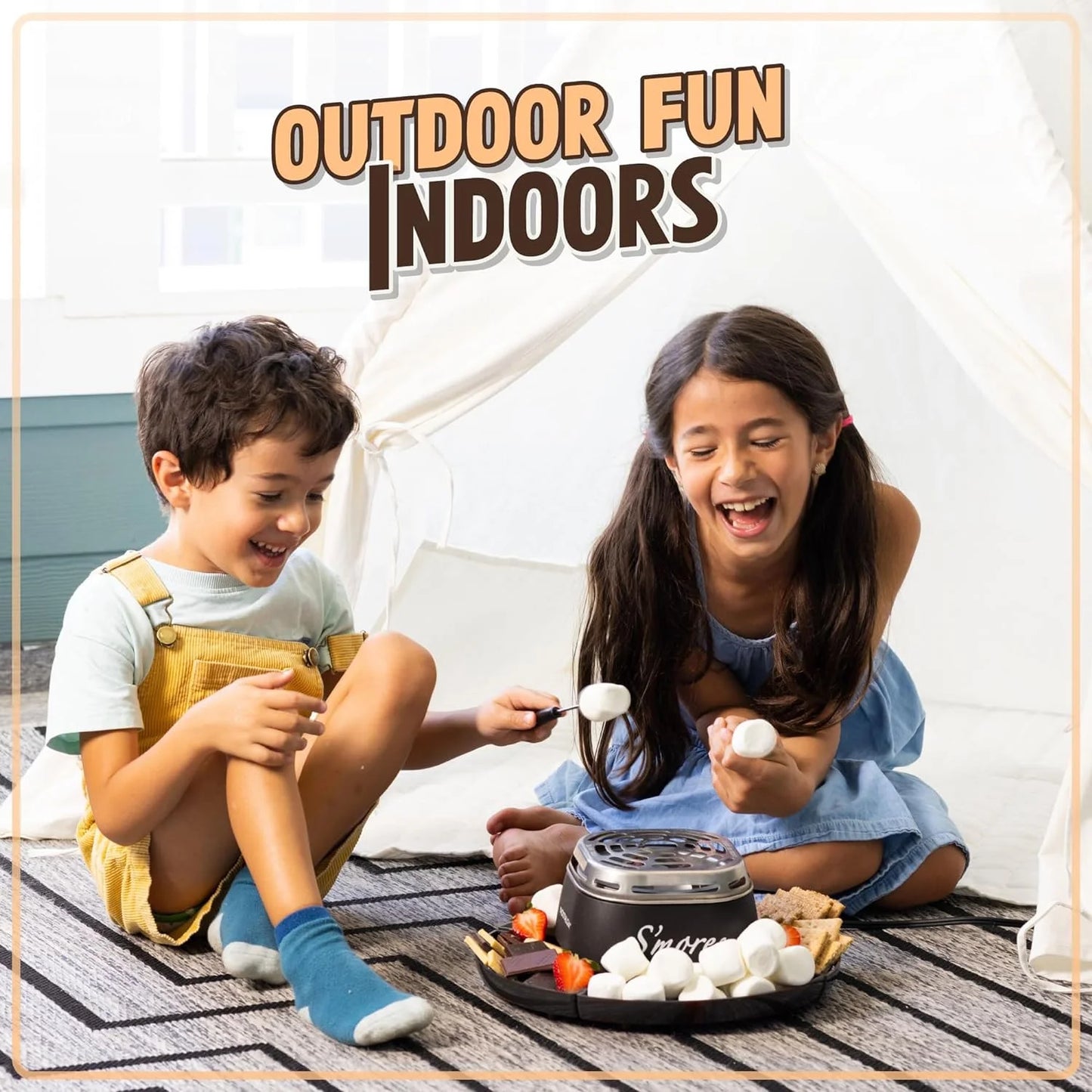 Indoor Smores Maker Smores Kit, Electric Smore Maker with 2 Marshmallows Roasting Forks, Brown
