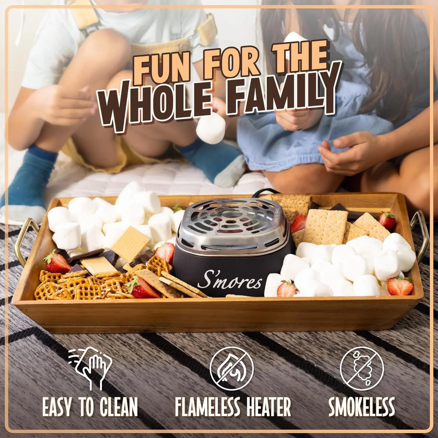 Indoor Smores Maker Smores Kit, Electric Smore Maker with 2 Marshmallows Roasting Forks, Brown
